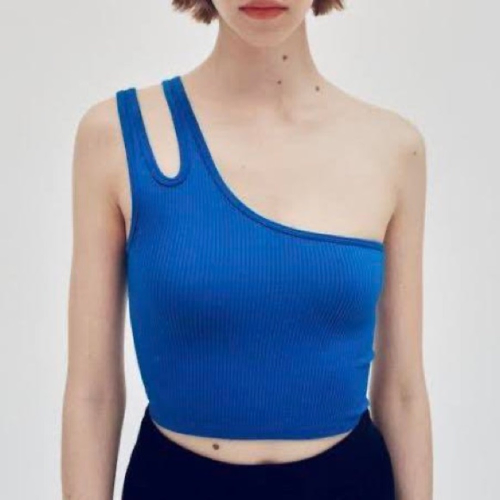 Blue Zara ribbed one shoulder tank top 💙